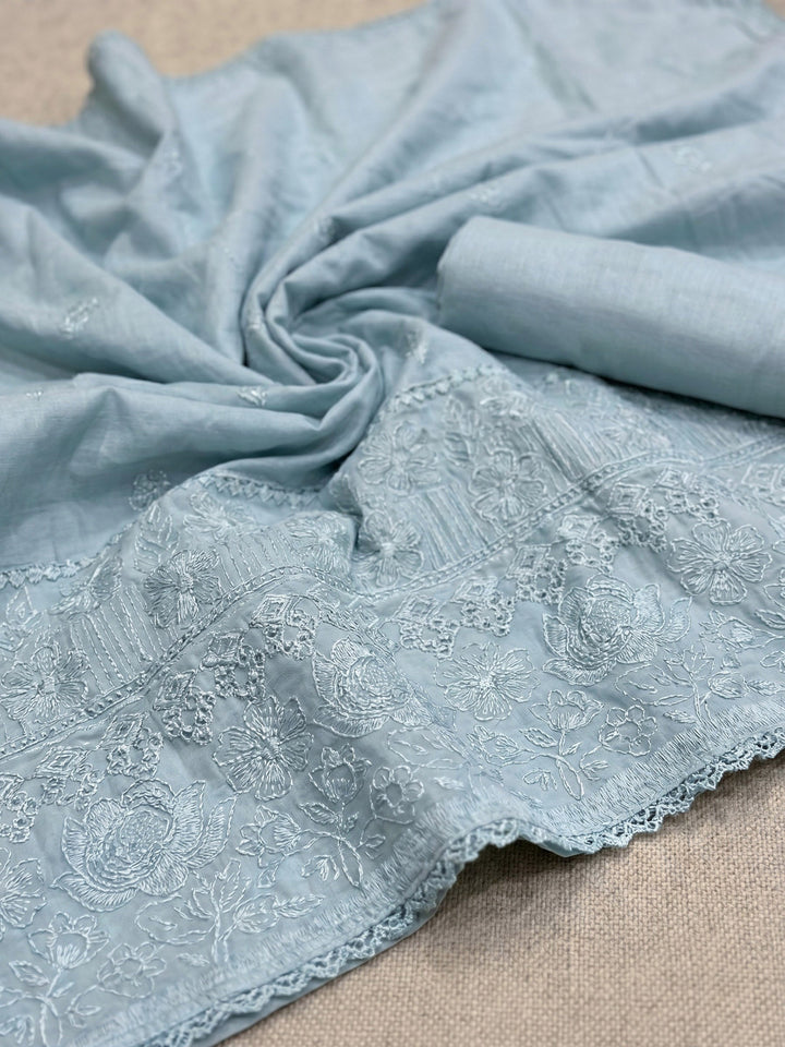Thread Embroidered Cotton Blend Unstitched Suit With Dupatta