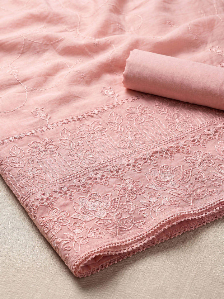 Thread Embroidered Cotton Blend Unstitched Suit With Dupatta