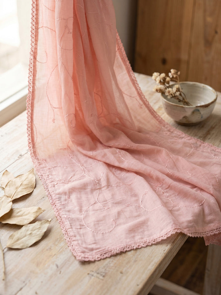 Thread Embroidered Cotton Blend Unstitched Suit With Dupatta
