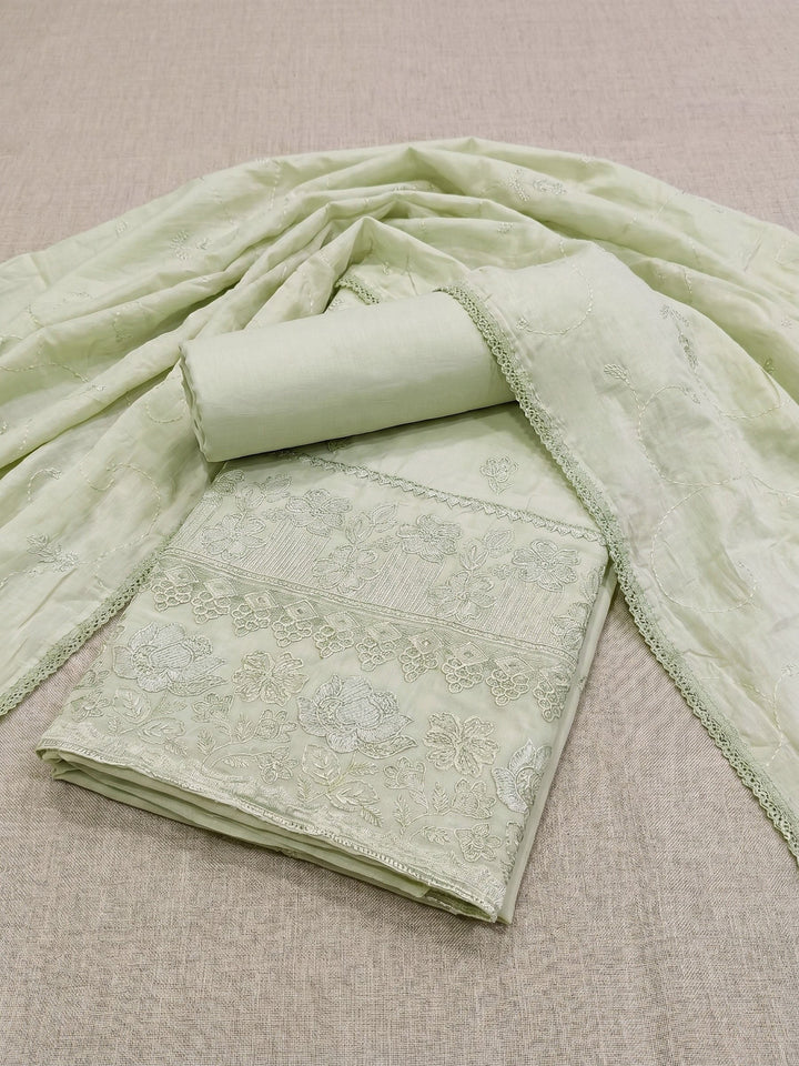 Thread Embroidered Cotton Blend Unstitched Suit With Dupatta