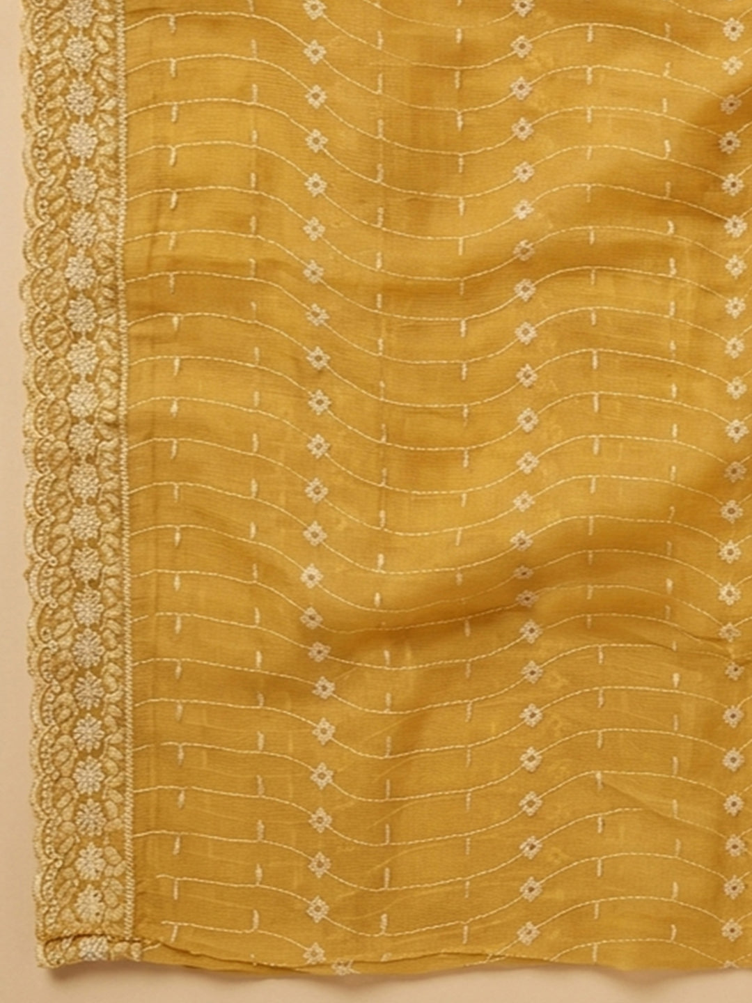 Mustard Embroidered Georgette Unstitched Suit With Pant &amp; Dupatta