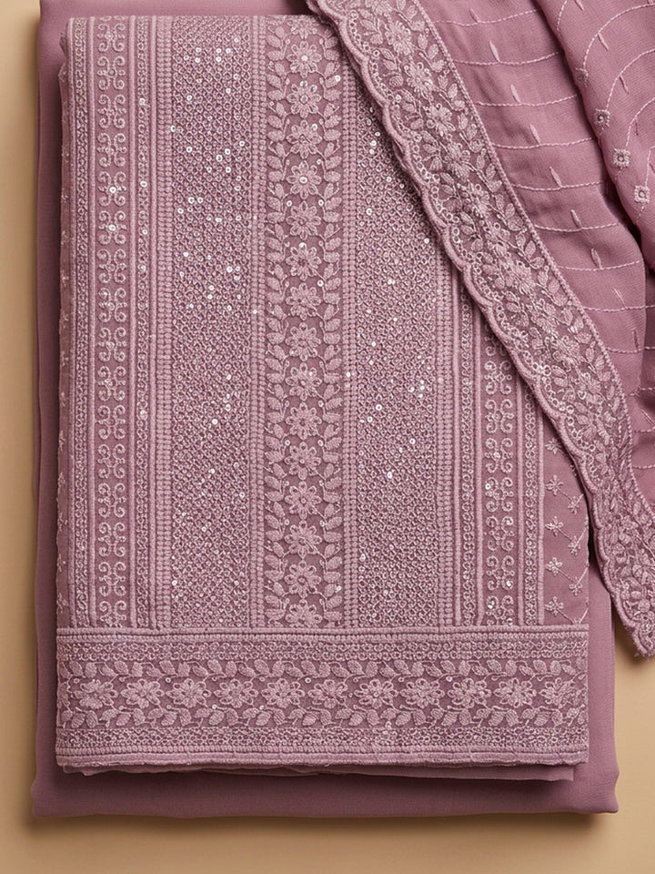 Onion Pink Embroidered Georgette Unstitched Suit With Pant &amp; Dupatta