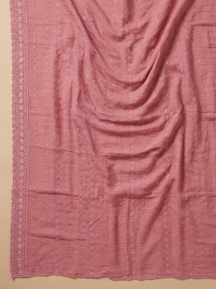 Peach Embroidered Cotton Blend Unstitched Suit With Pant &amp; Dupatta