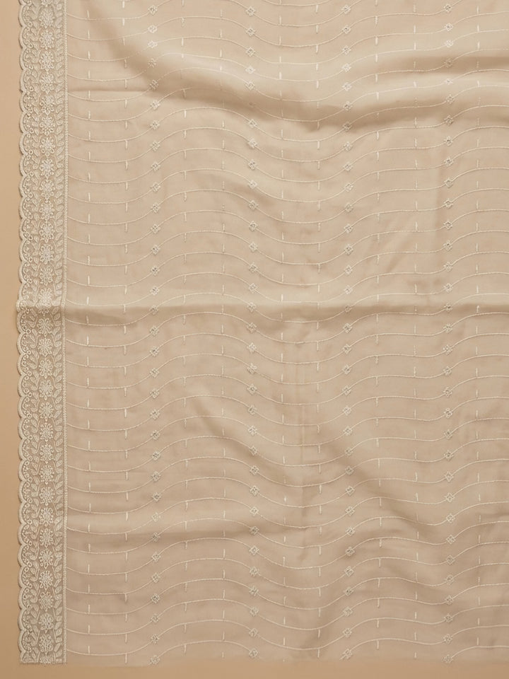 Cream Embroidered Cotton Blend Unstitched Suit &amp; Pant With Cotton Dupatta