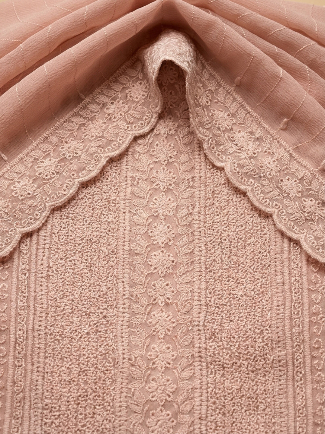 Peach Embroidered Cotton Blend Unstitched Suit &amp; Pant With Cotton Dupatta