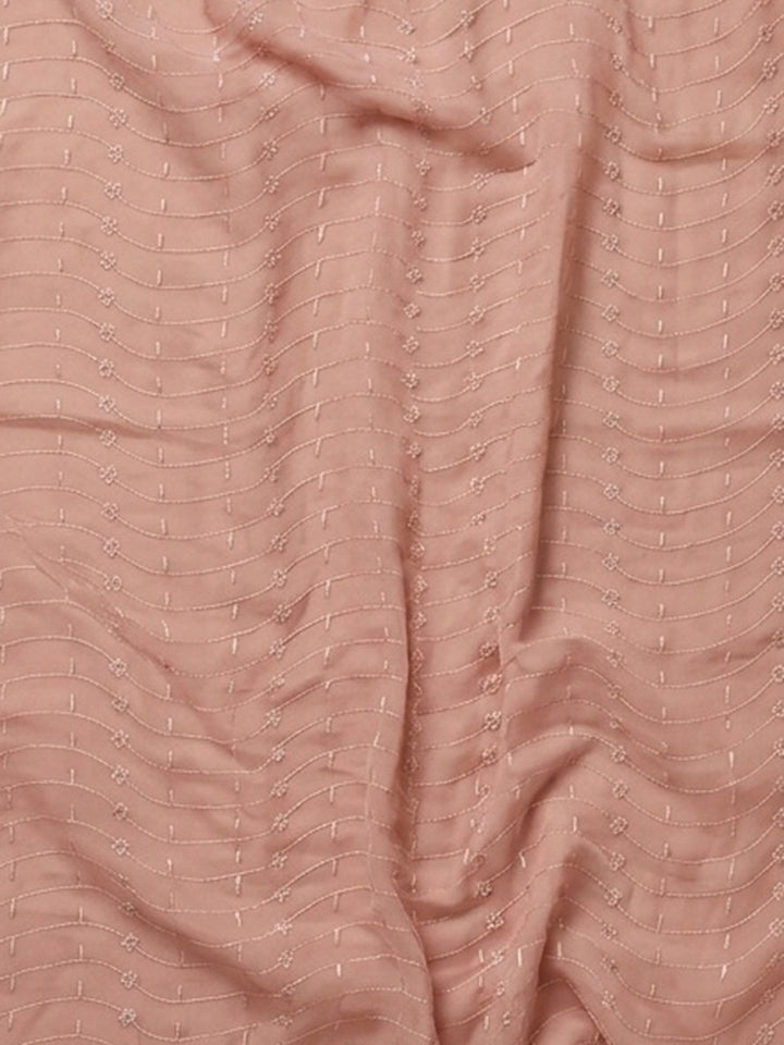 Peach Embroidered Cotton Blend Unstitched Suit &amp; Pant With Cotton Dupatta