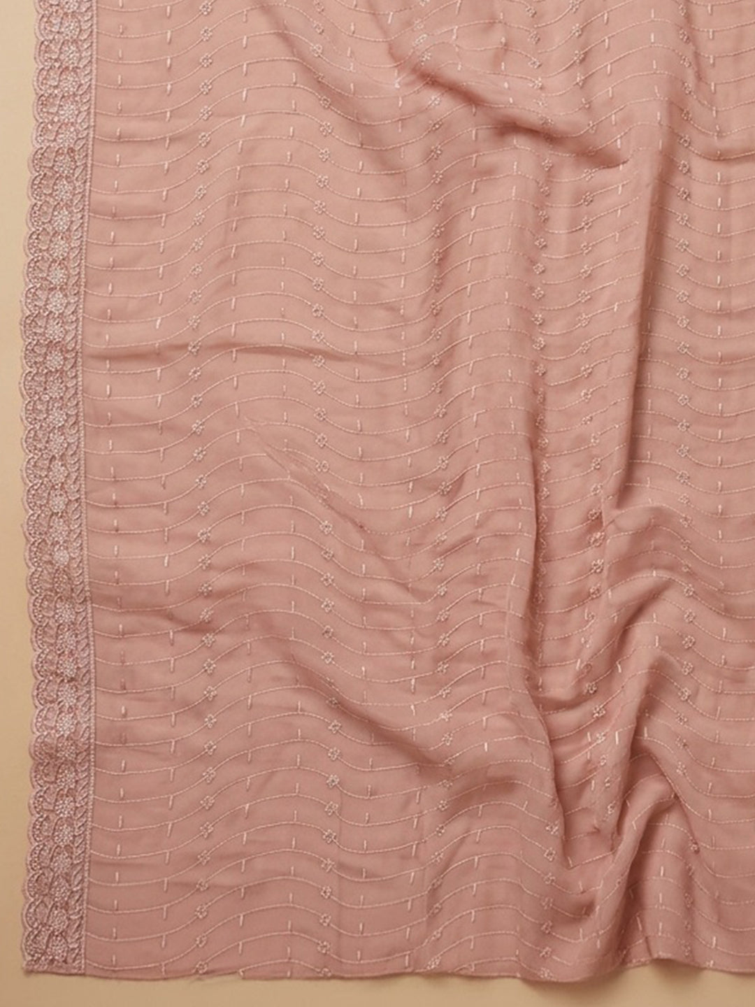 Peach Embroidered Cotton Blend Unstitched Suit &amp; Pant With Cotton Dupatta