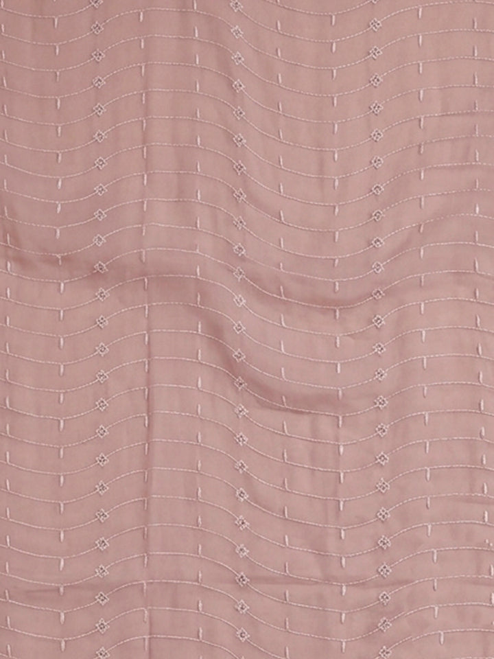 Pink Embroidered Cotton Blend Unstitched Suit &amp; Pant With Cotton Dupatta