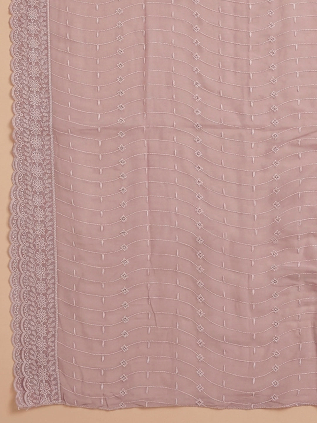 Pink Embroidered Cotton Blend Unstitched Suit &amp; Pant With Cotton Dupatta