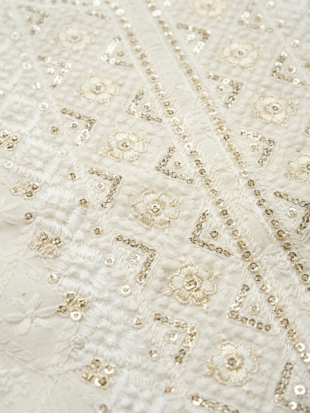 Off White Embroidery Cotton Blend Unstitched Dress Material