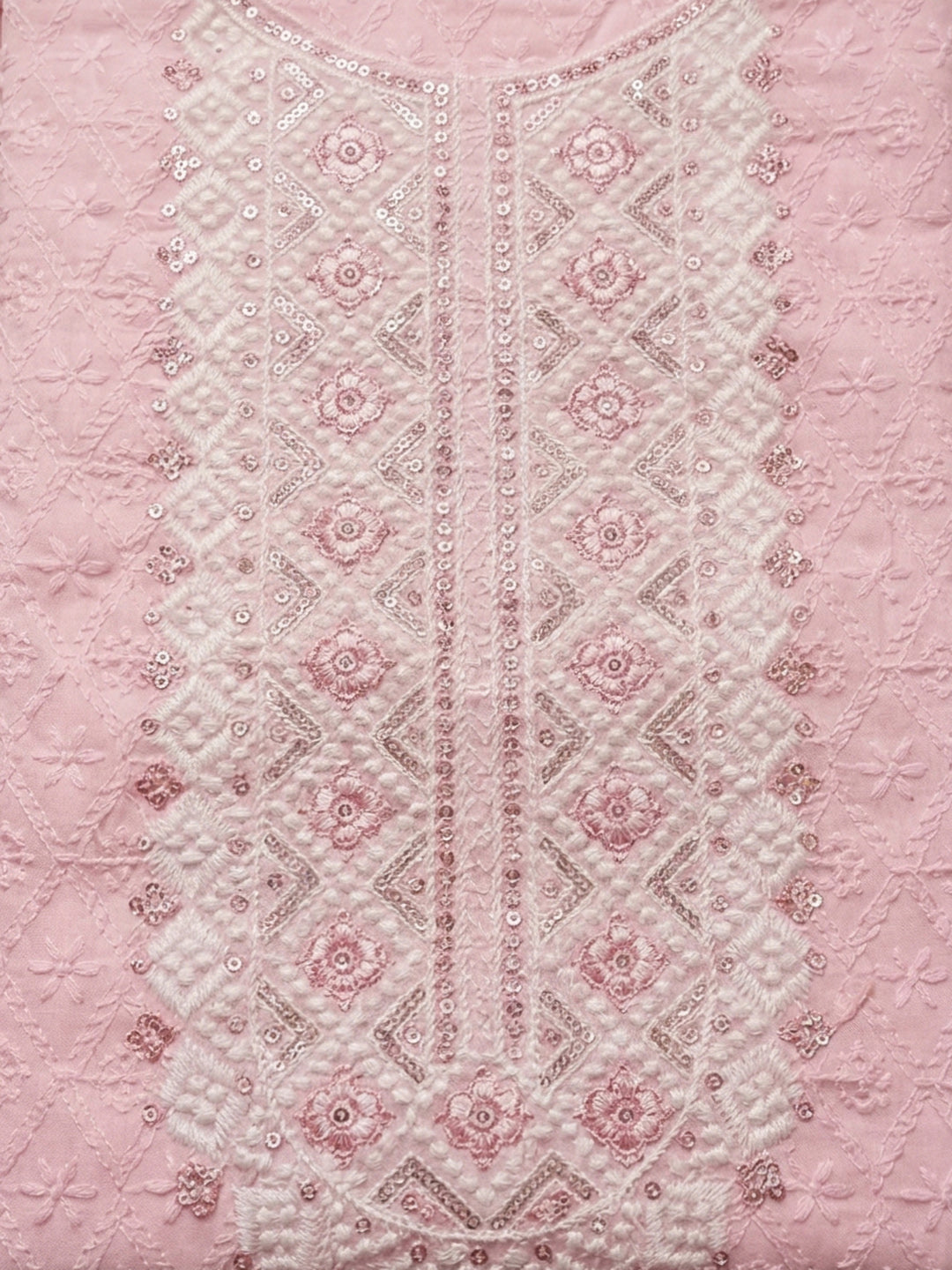 Pink Embroidery Cotton Blend Unstitched Dress Material