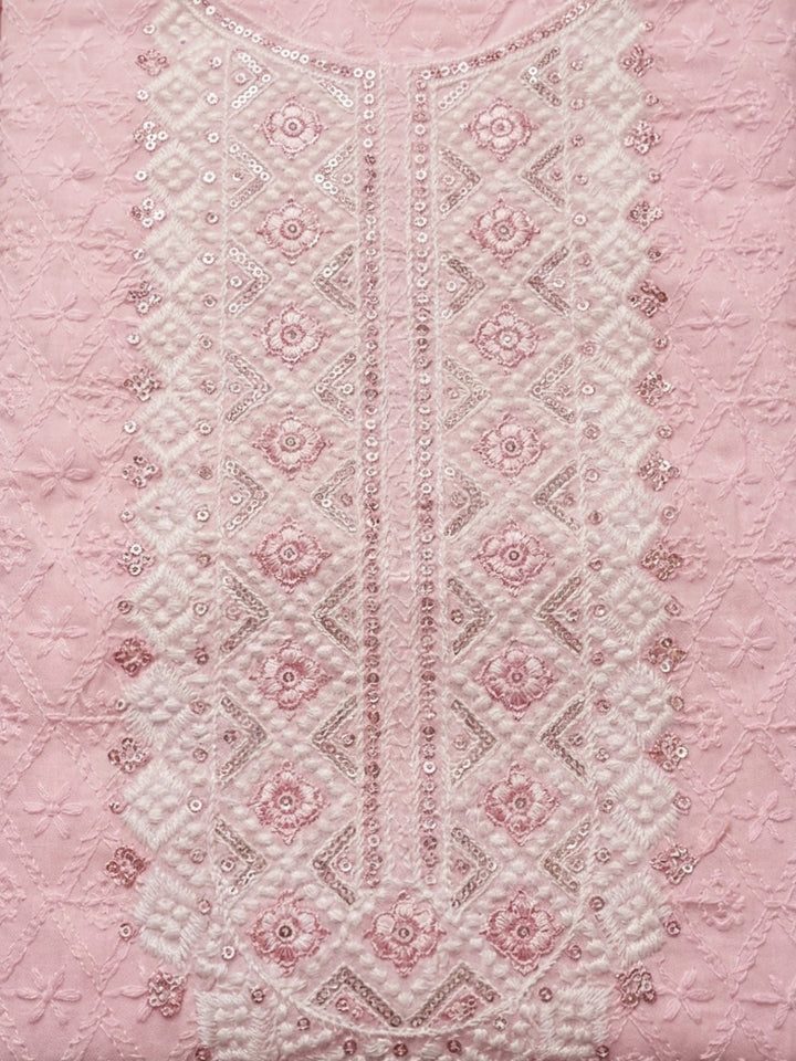 Pink Embroidery Cotton Blend Unstitched Dress Material