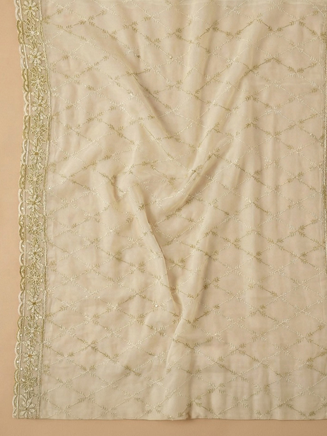 Mehndi Embroidered Georgette Unstitched Suit &amp; Pant With Georgette Dupatta