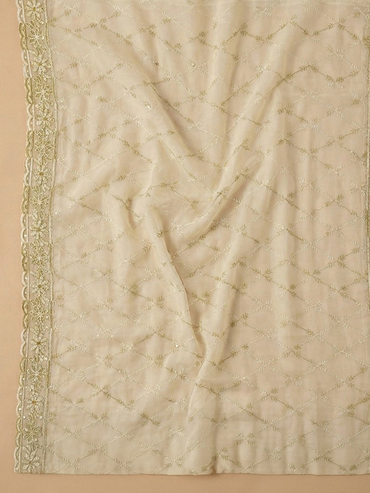Mehndi Embroidered Georgette Unstitched Suit &amp; Pant With Georgette Dupatta