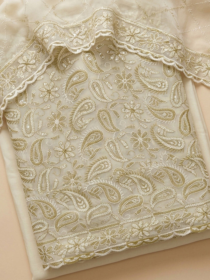 Mehndi Embroidered Georgette Unstitched Suit &amp; Pant With Georgette Dupatta