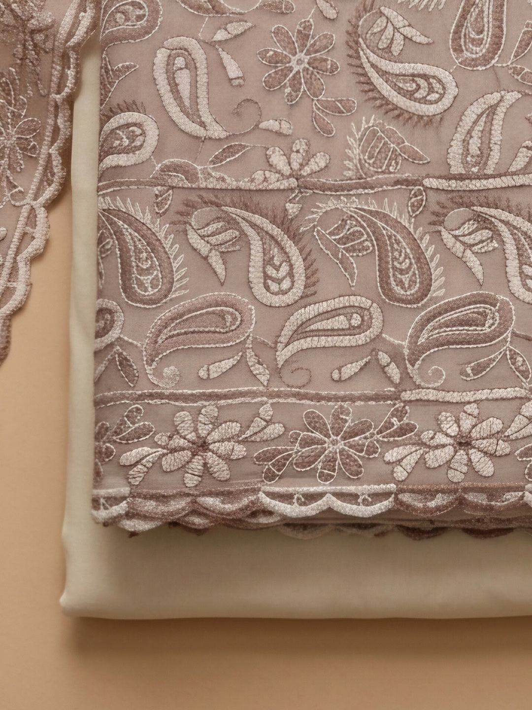 Onion Pink Embroidered Georgette Unstitched Suit &amp; Pant With Georgette Dupatta