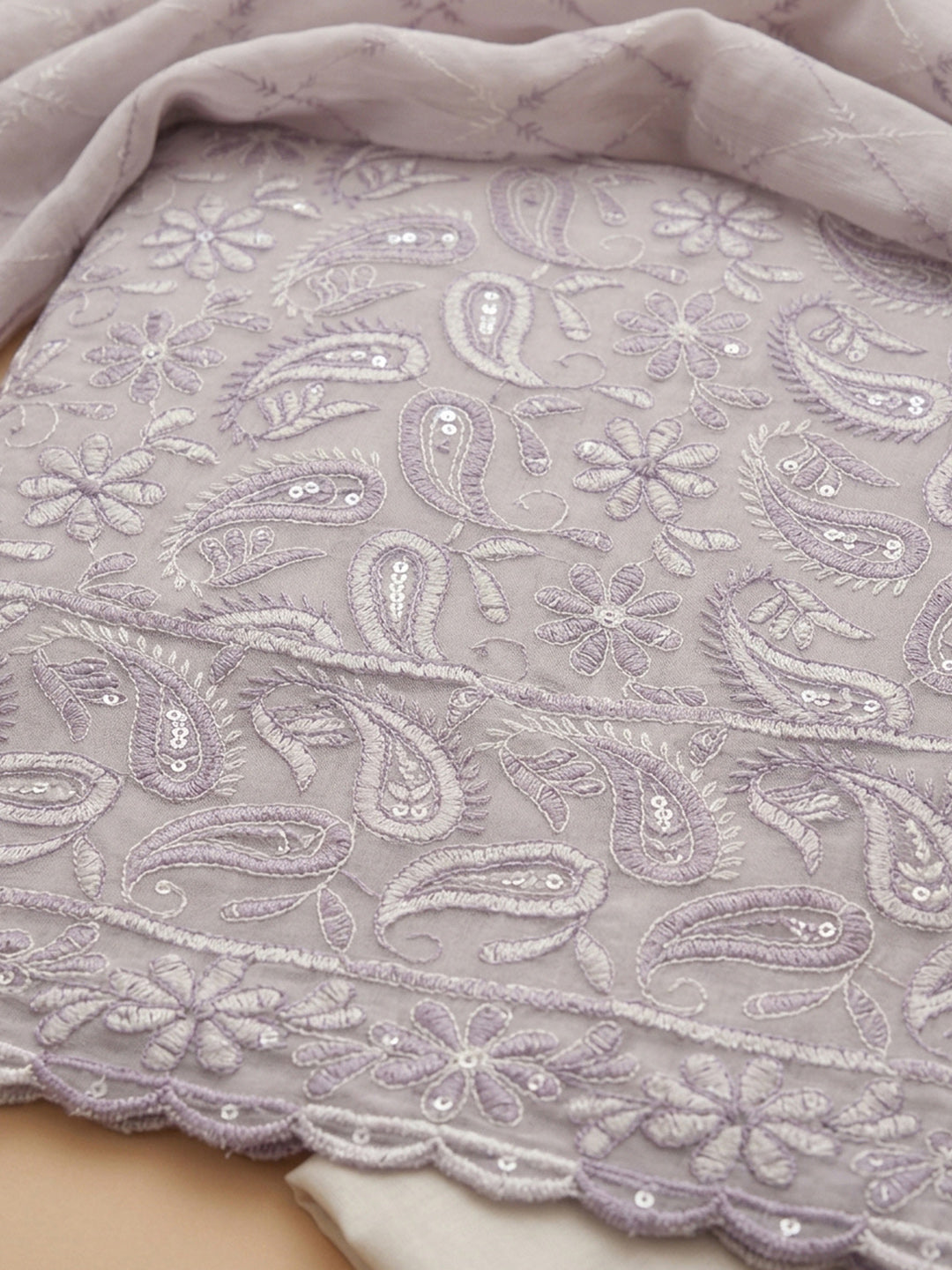 Purple Embroidered Georgette Unstitched Suit &amp; Pant With Georgette Dupatta
