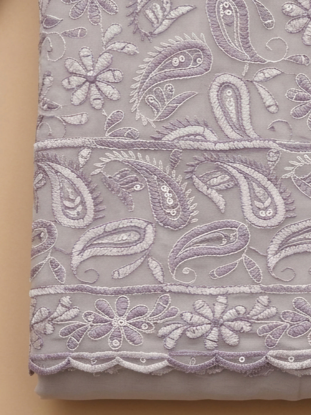 Purple Embroidered Georgette Unstitched Suit &amp; Pant With Georgette Dupatta