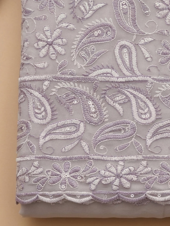 Purple Embroidered Georgette Unstitched Suit &amp; Pant With Georgette Dupatta
