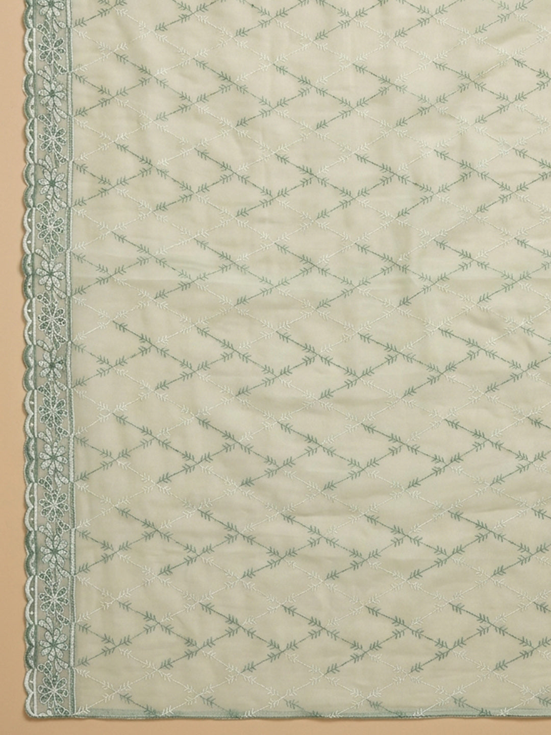 Sea Green Embroidered Georgette Unstitched Suit &amp; Pant With Georgette Dupatta
