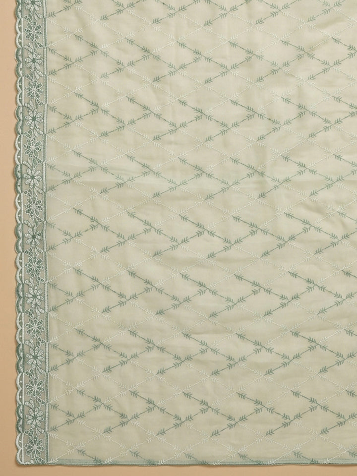 Sea Green Embroidered Georgette Unstitched Suit &amp; Pant With Georgette Dupatta