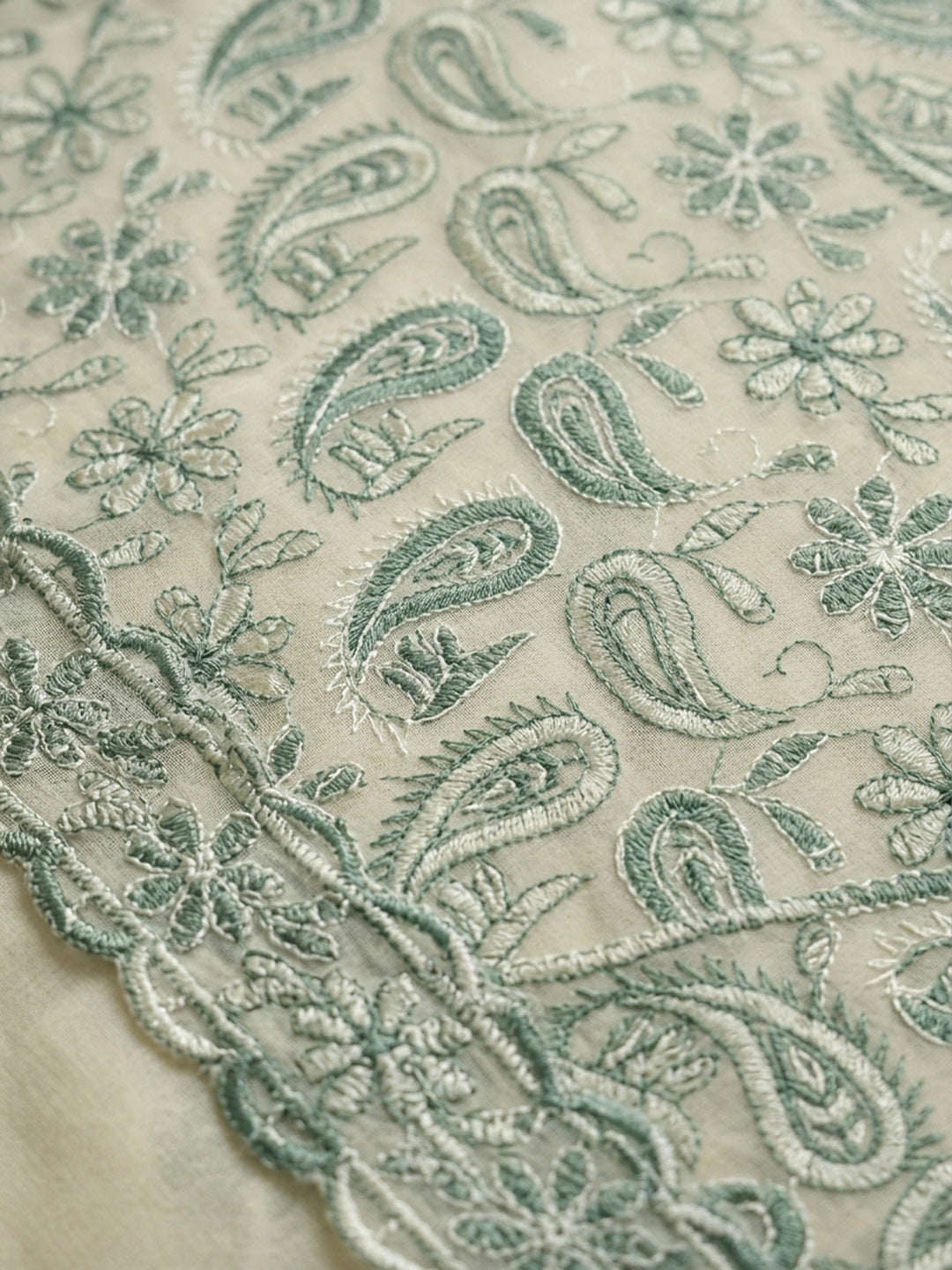 Sea Green Embroidered Georgette Unstitched Suit &amp; Pant With Georgette Dupatta