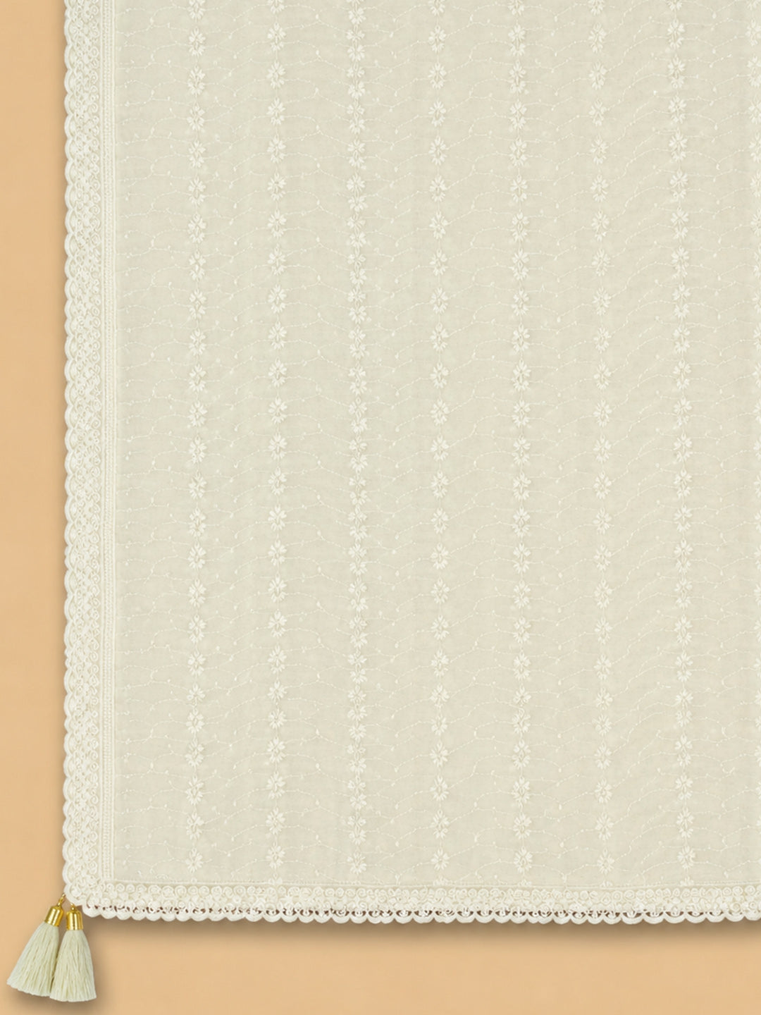 Off White Embroidered Georgette Unstitched Suit &amp; Pant With Georgette Dupatta