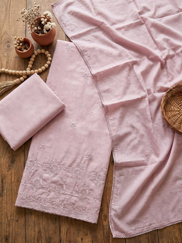 Embroidered Cotton Blend Unstitched Suit With Dupatta