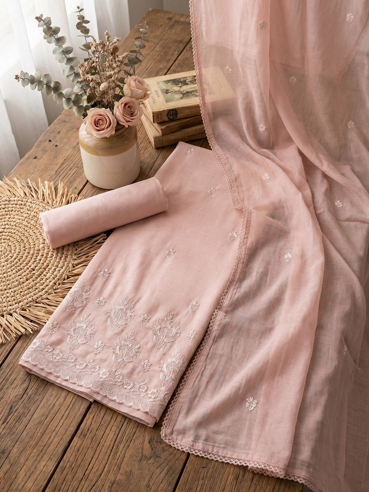 Embroidered Cotton Blend Unstitched Suit With Dupatta