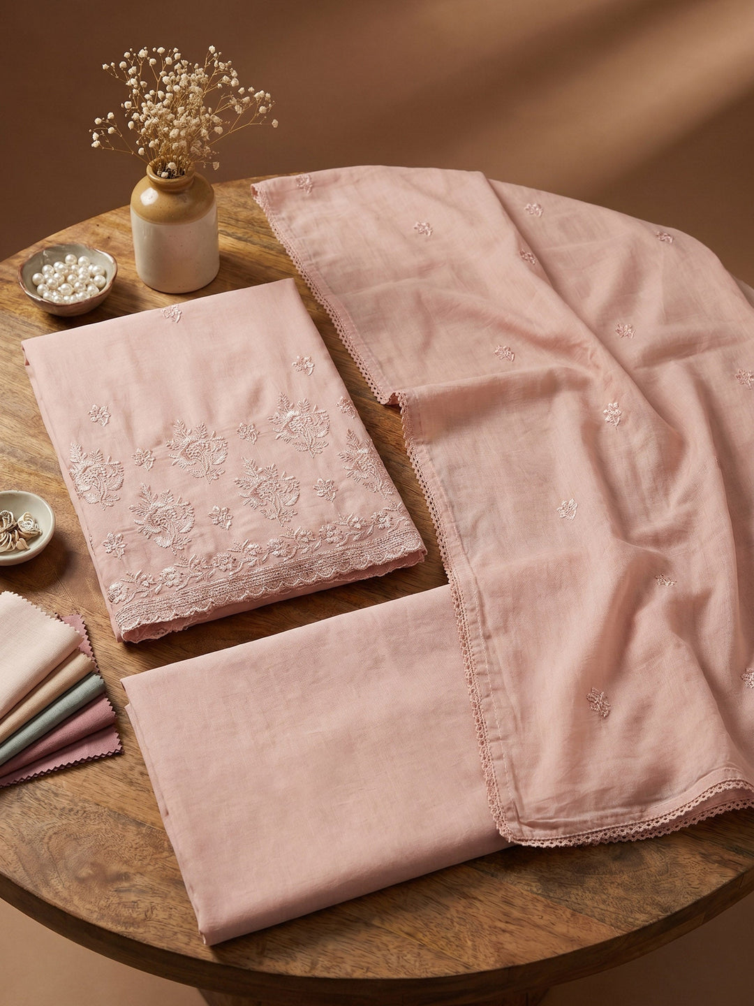 Embroidered Cotton Blend Unstitched Suit With Dupatta