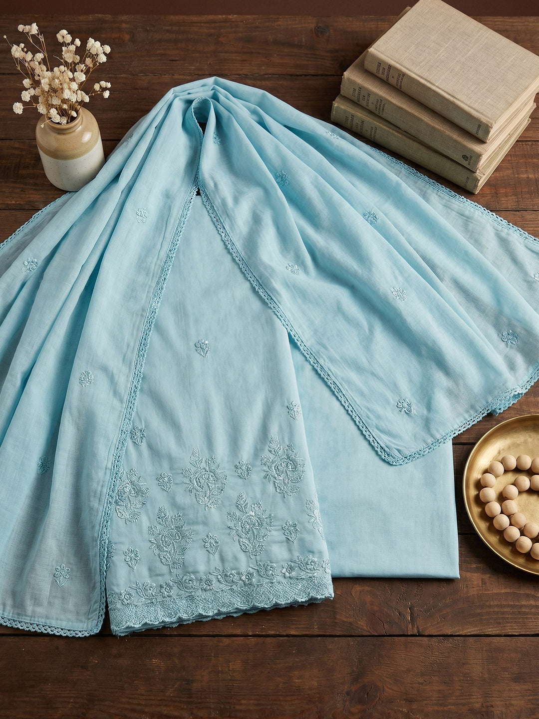 Embroidered Cotton Blend Unstitched Suit With Dupatta