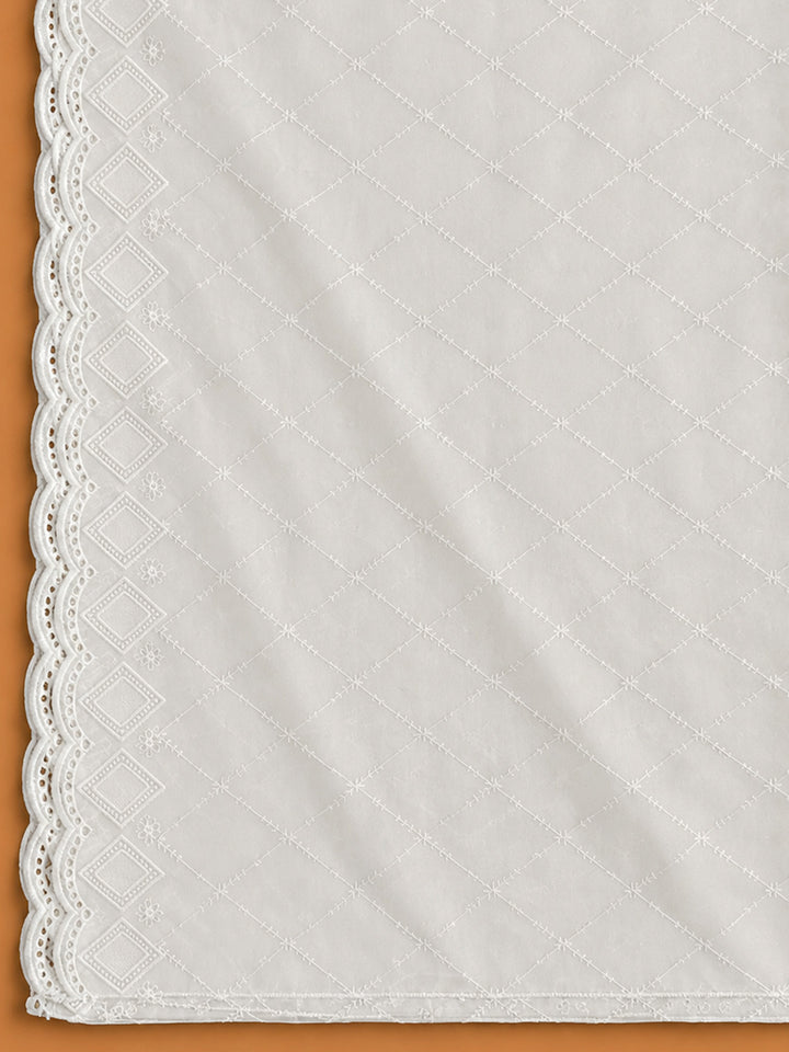 Off White Embroidered Georgette Unstitched Suit &amp; Pant With Georgette Dupatta
