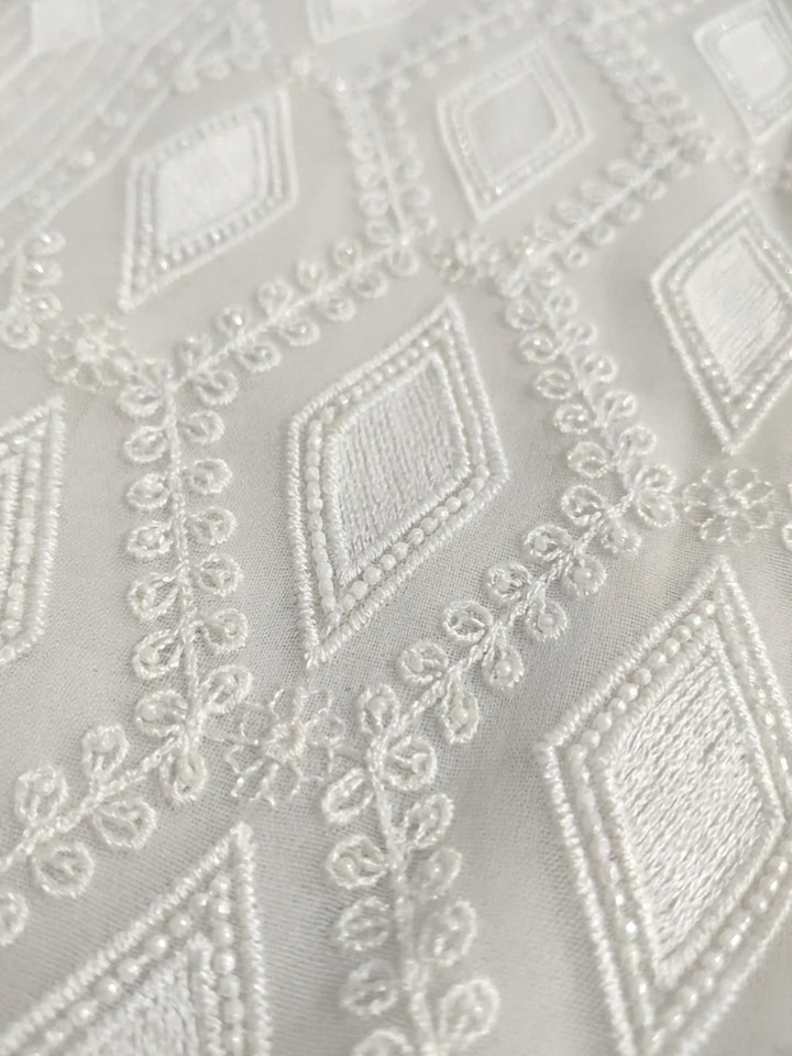 Off White Embroidered Georgette Unstitched Suit &amp; Pant With Georgette Dupatta