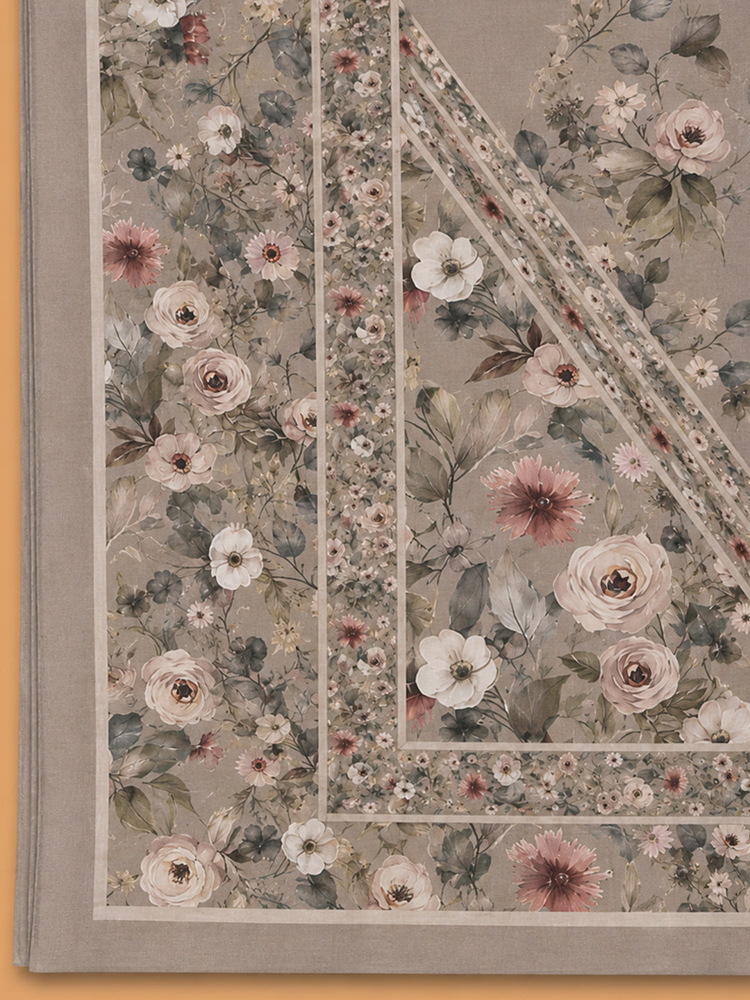 Cream Printed Cotton Blend Unstitched Suit &amp; Pant With Cotton Dupatta