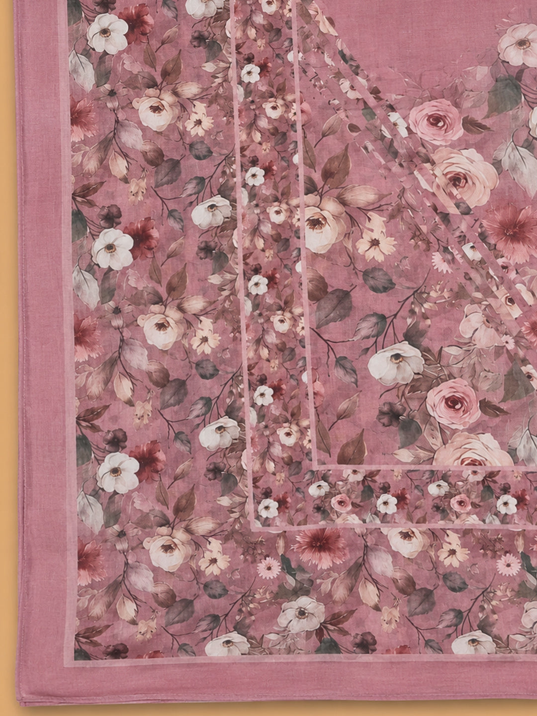 Onion Pink Printed Cotton Blend Unstitched Suit &amp; Pant With Cotton Dupatta