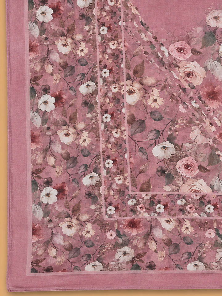 Onion Pink Printed Cotton Blend Unstitched Suit &amp; Pant With Cotton Dupatta