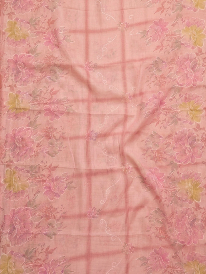 Peach Embroidered Cotton Blend Unstitched Suit &amp; Pant With Cotton Dupatta