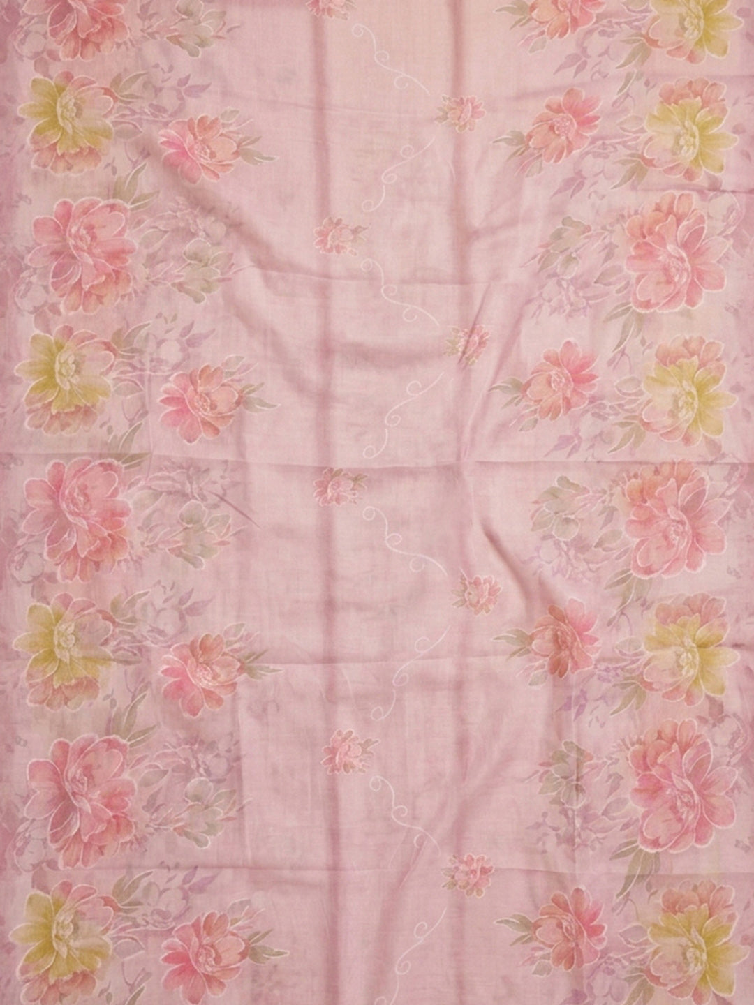 Pink Embroidered Cotton Blend Unstitched Suit &amp; Pant With Cotton Dupatta