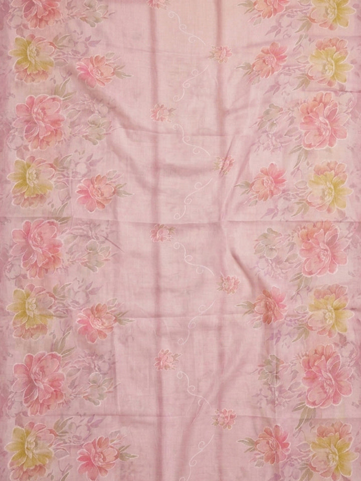 Pink Embroidered Cotton Blend Unstitched Suit &amp; Pant With Cotton Dupatta