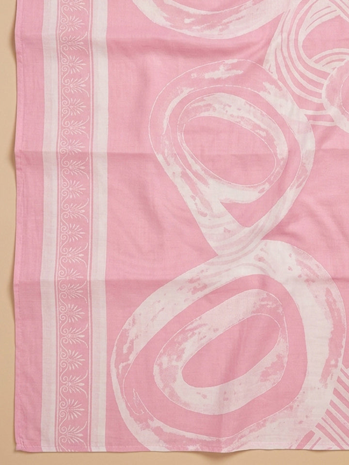 Pink Embroidered Cotton Blend Unstitched Suit With Pant &amp; Dupatta