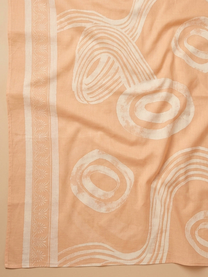 Rust Embroidered Cotton Blend Unstitched Suit With Pant &amp; Dupatta