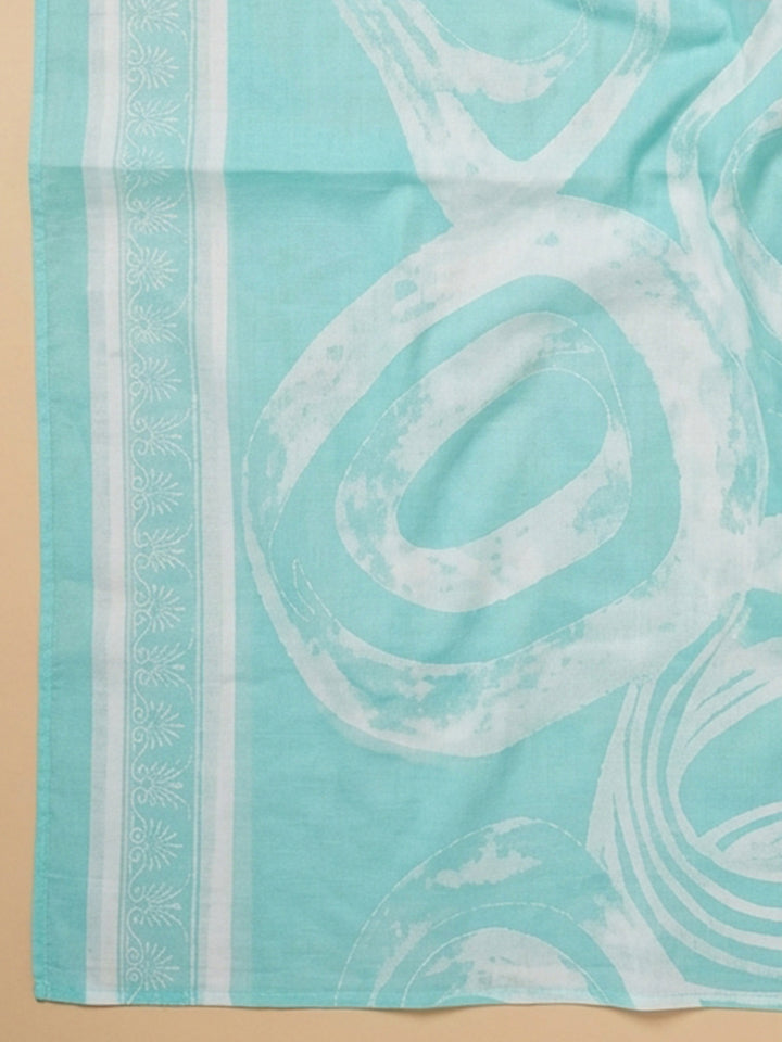 Sea Green Embroidered Cotton Blend Unstitched Suit With Pant &amp; Dupatta
