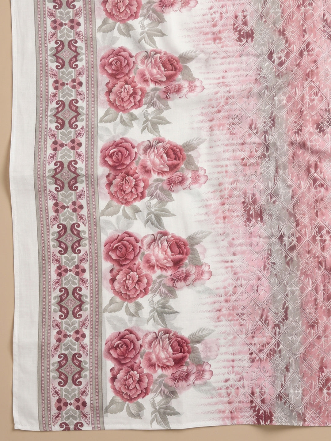 Pink Embroidered Cotton Blend Unstitched Suit With Pant &amp; Dupatta