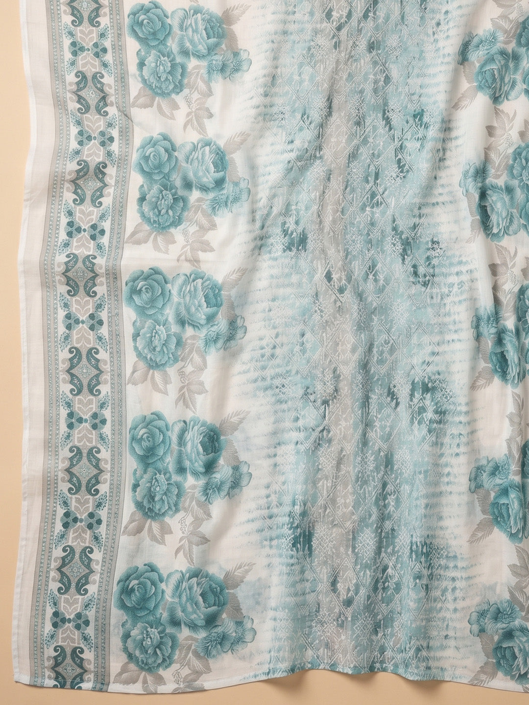 Sea Green Embroidered Cotton Blend Unstitched Suit With Pant &amp; Dupatta