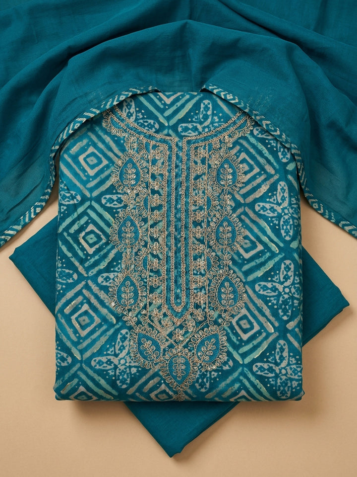 Firozee Embroidered Cotton Blend Unstitched Suit With Pant &amp; Dupatta