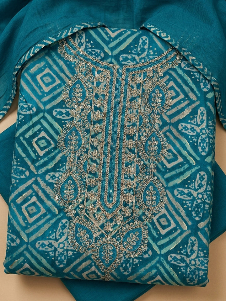 Firozee Embroidered Cotton Blend Unstitched Suit With Pant &amp; Dupatta