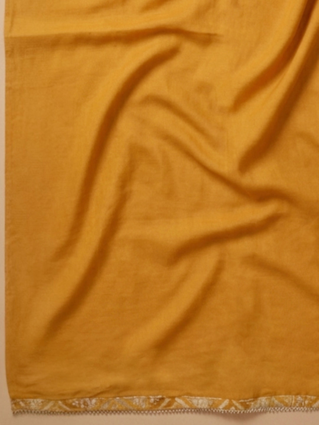 Mustard Embroidered Cotton Blend Unstitched Suit With Pant &amp; Dupatta