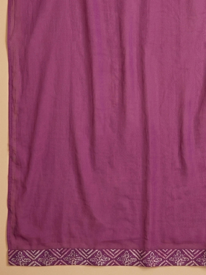 Purple Embroidered Cotton Blend Unstitched Suit With Pant &amp; Dupatta