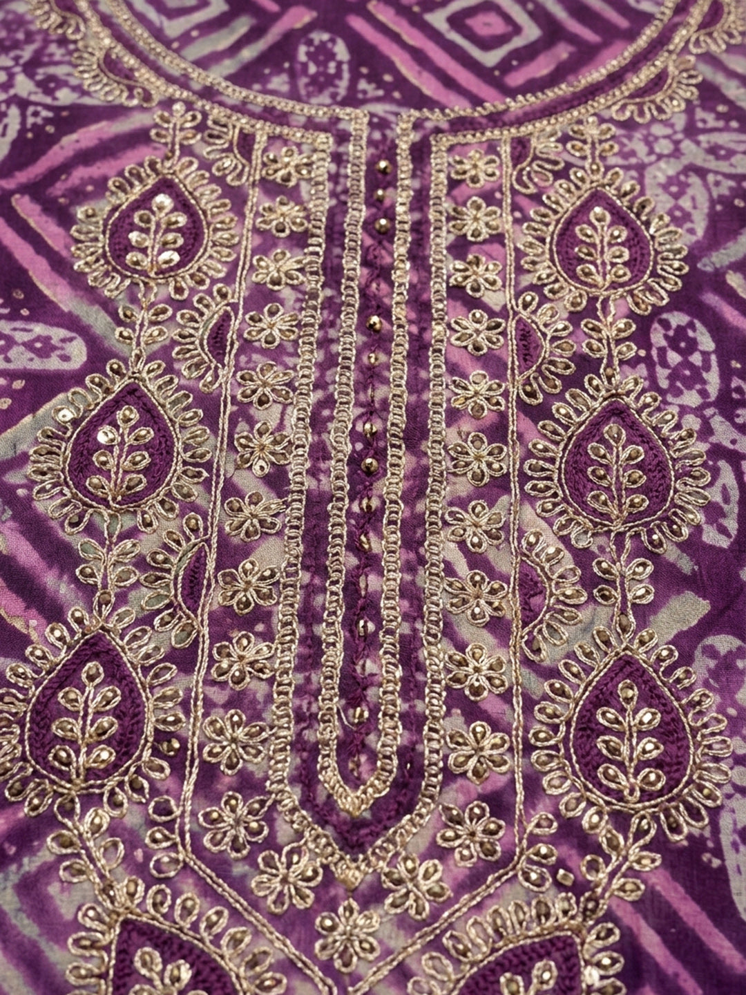Purple Embroidered Cotton Blend Unstitched Suit With Pant &amp; Dupatta