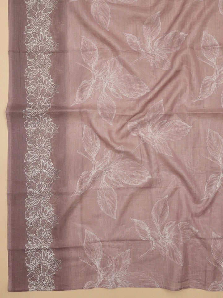 Dusty Pink Embroidered Cotton Blend Unstitched Suit With Pant &amp; Dupatta